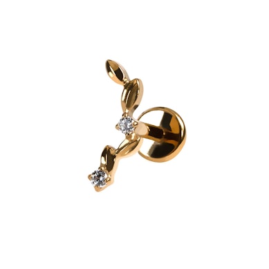 Labret in titanio con design ricurvo di foglie e pietre