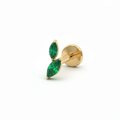 Labret in titanio con due pietre taglio marquise