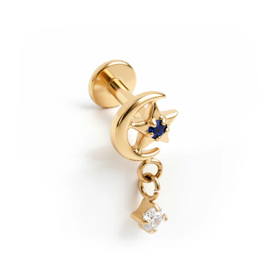 Labret in titanio con luna, stella e charm