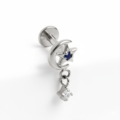 Labret in titanio con luna, stella e charm