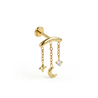 Labret in titanio per helix nascosto con charm dal design celestiale