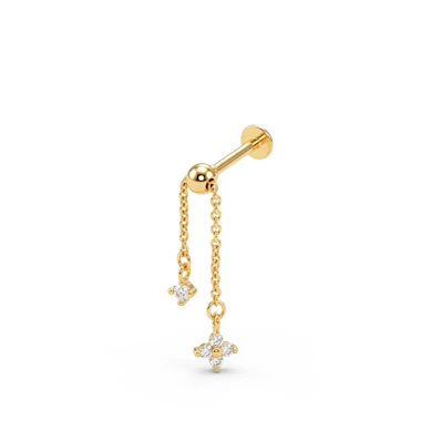 Labret in titanio con catenina mobile e piccolo fiore 