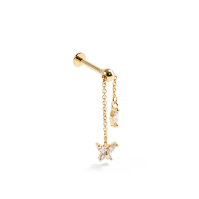 Labret in titanio con catenina mobile e farfalla