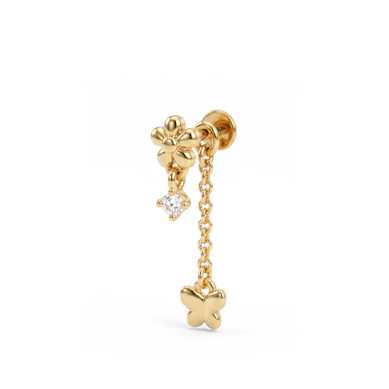 Labret con fiore e charm a farfalla