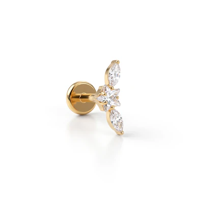 Labret in titanio con stella centrale affiancata da due pietre taglio marquise