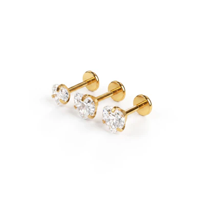 Set di tre labret con pietre a forma di cuore