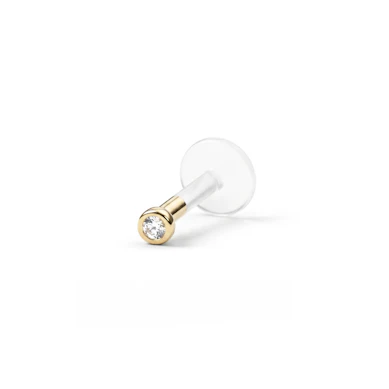 Labret con top impreziosito in oro 14K e barra in ptfe