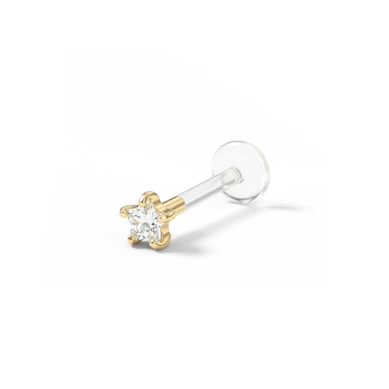 Labret in oro 14 carati con pietra a stella e barra in ptfe