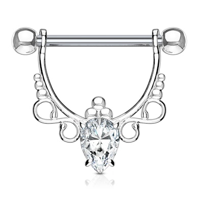 Scudo per capezzolo con design in filigrana e pietra a forma di pera