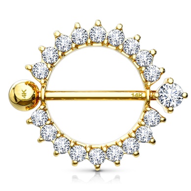 Scudo per capezzolo in vero oro 14k con pietre