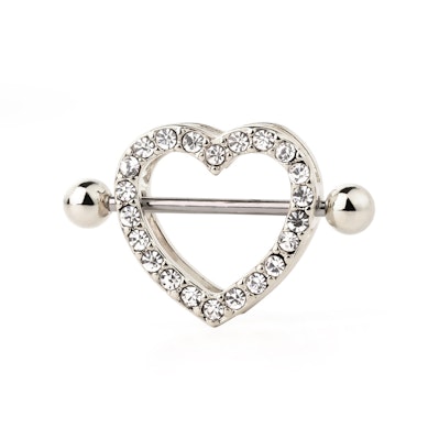 Piercing per il capezzolo a forma di cuore con pietre incastonate