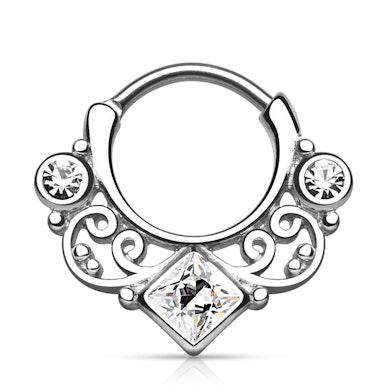 Piercing septum con intrecci e pietra quadrata