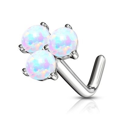 Piercing al naso a forma di L in oro 14 carati decorato con tre opali