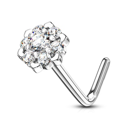 Piercing al naso in oro 14 carati con fiore di loto tempestato di pietre