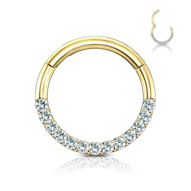 Cerchio clicker in oro 14K con fila di pietre