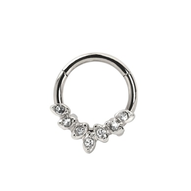Cerchio con cardine in acciaio chirurgico con 7 foglie in zirconia cubica