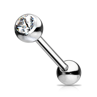 Barra per lingua in titanio con pietra incastonata