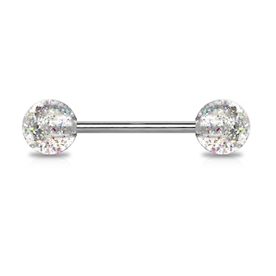 Barra per lingua in titanio con sfere glitterate