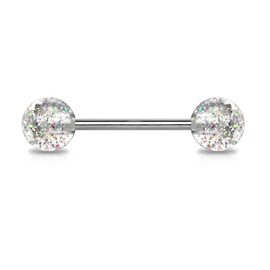 Barra per lingua in titanio con sfere glitterate