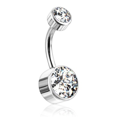Piercing all'ombelico in titanio con sfere piatte e filettatura interna superiore