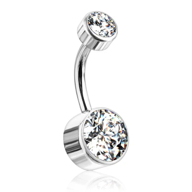 Piercing all'ombelico in titanio con sfere piatte e filettatura interna superiore