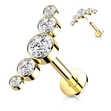 Labret push-in in oro 14k con 5 pietre rotonde incastonate