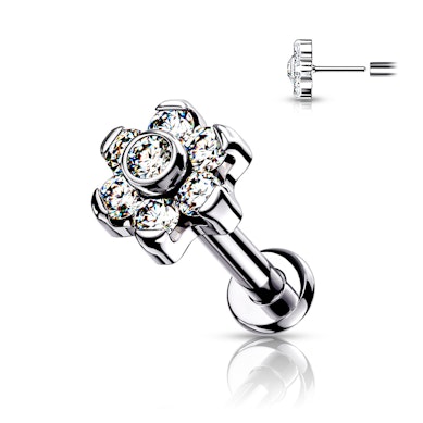 Labret push-in in titanio con fiore di pietre