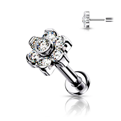 Labret push-in in titanio con fiore di pietre