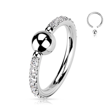 Captive bead ring in titanio con zirconi su ogni lato