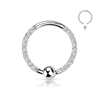 Captive bead ring in titanio con pietre frontali su due lati
