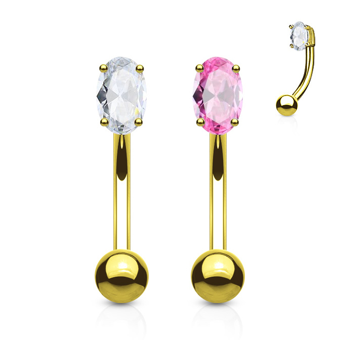 Barra curva in oro 14K con pietra incastonata