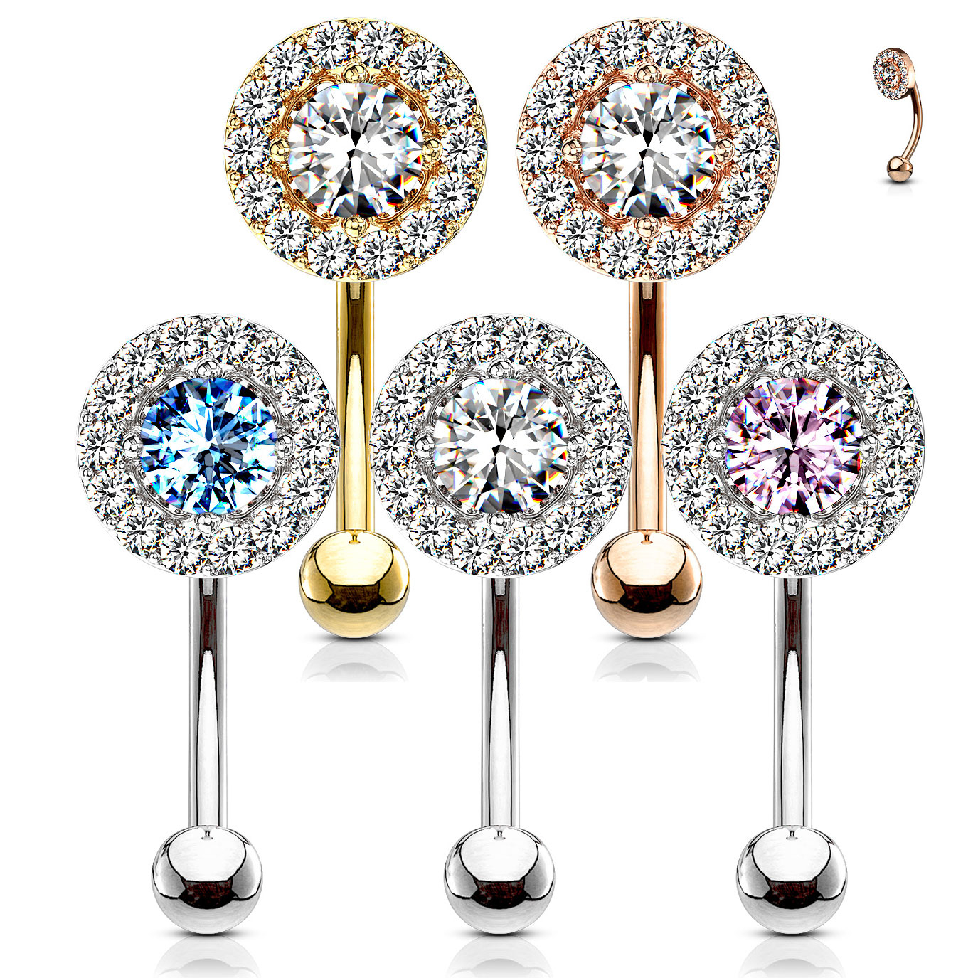 Barra curva con pietra centrale in vari colori