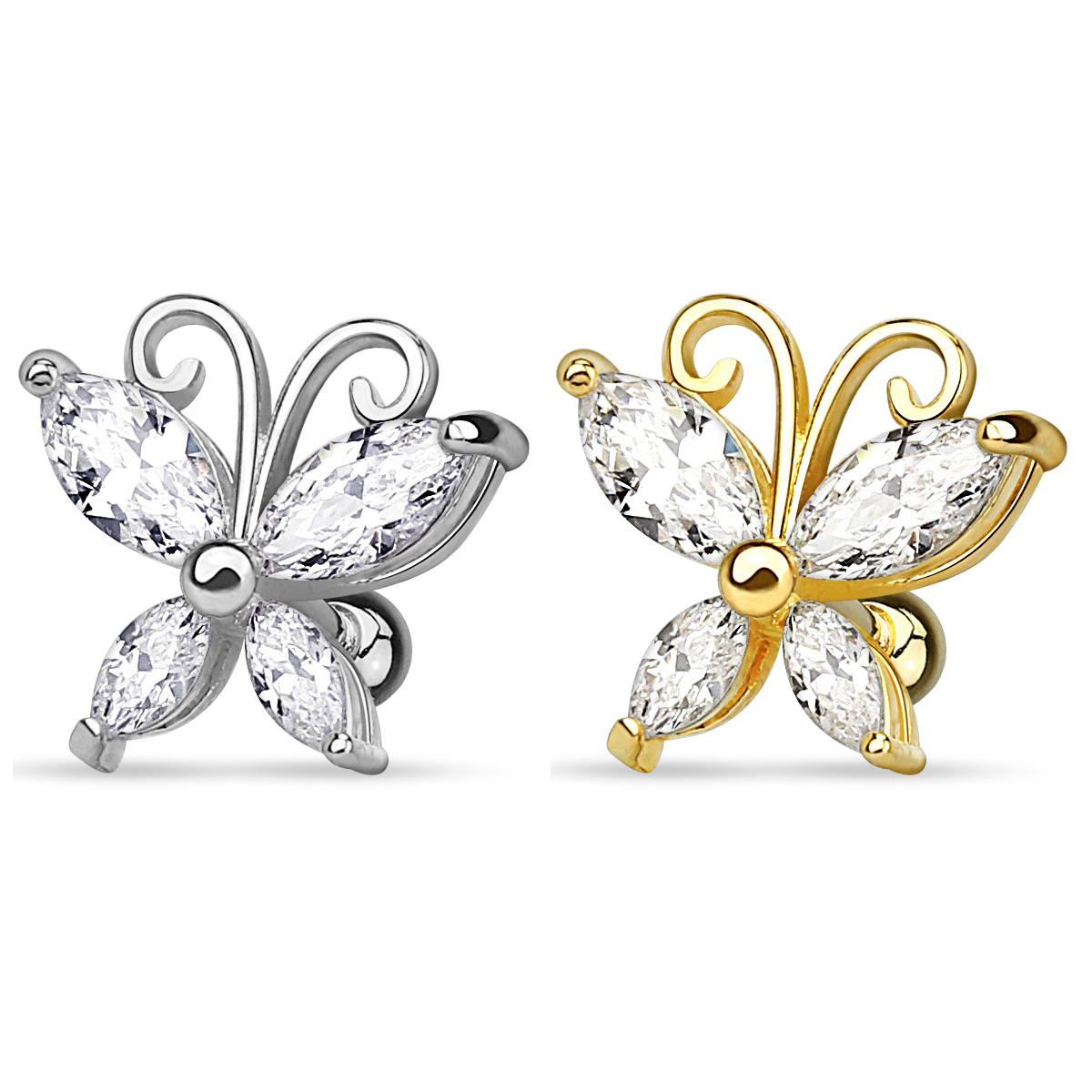 Piercing all'orecchio con farfalla