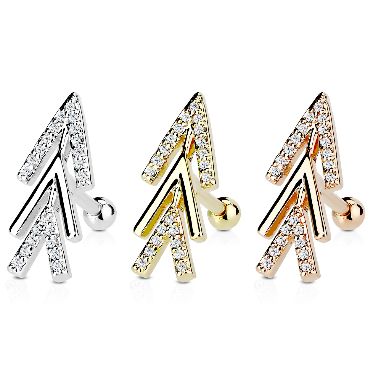 Piercing all'orecchio con freccia e pietre