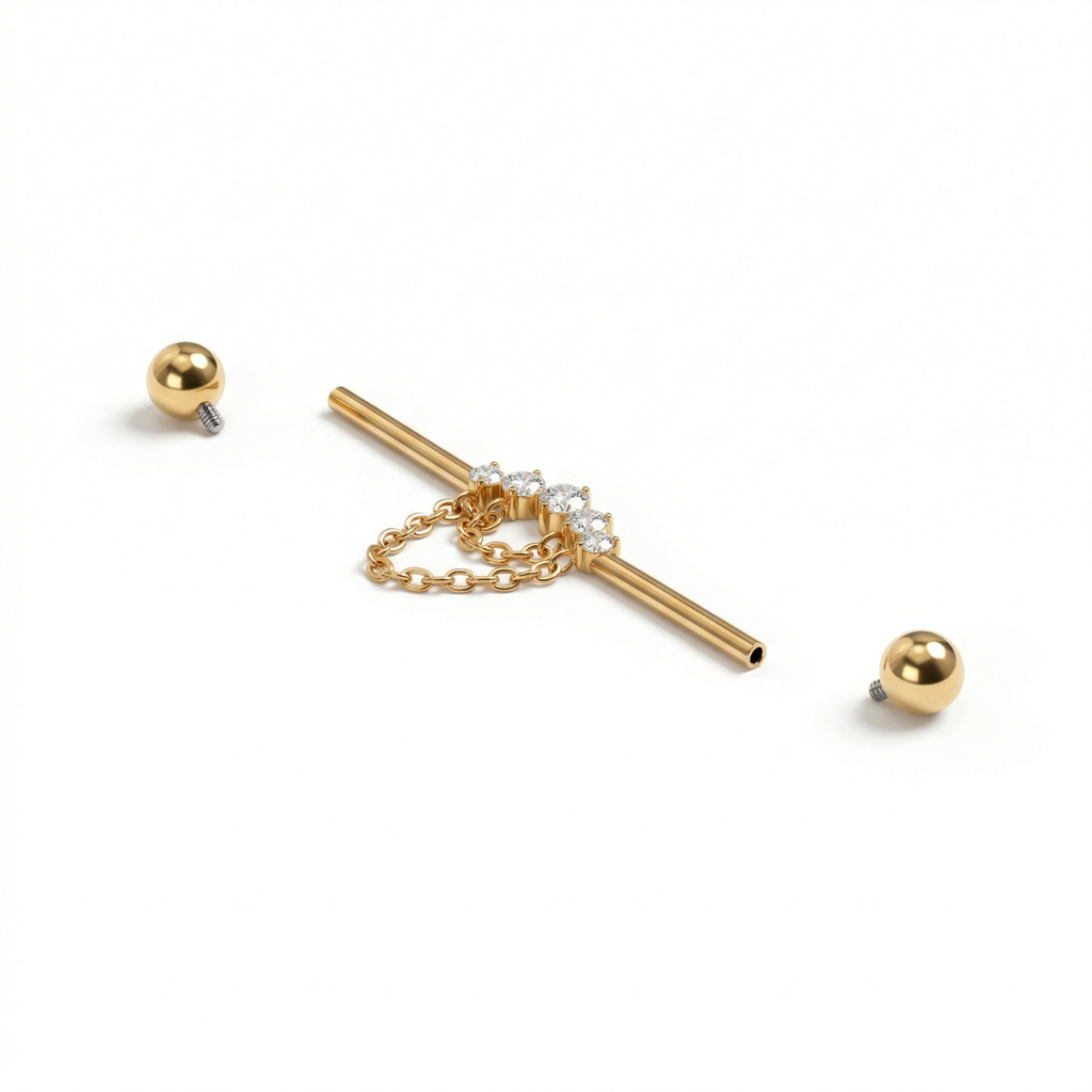 Barra industrial in titanio con pietre e catene