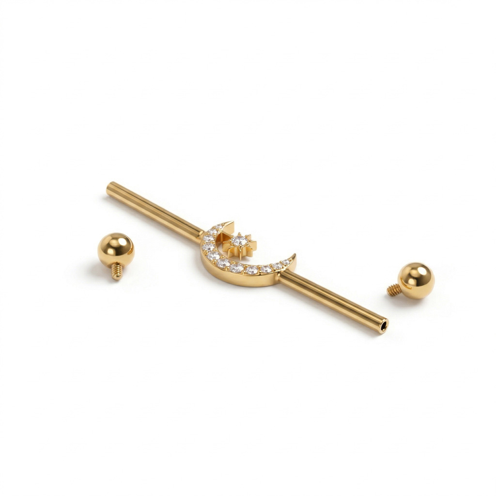 Barra industrial in titanio con luna e stella centrali