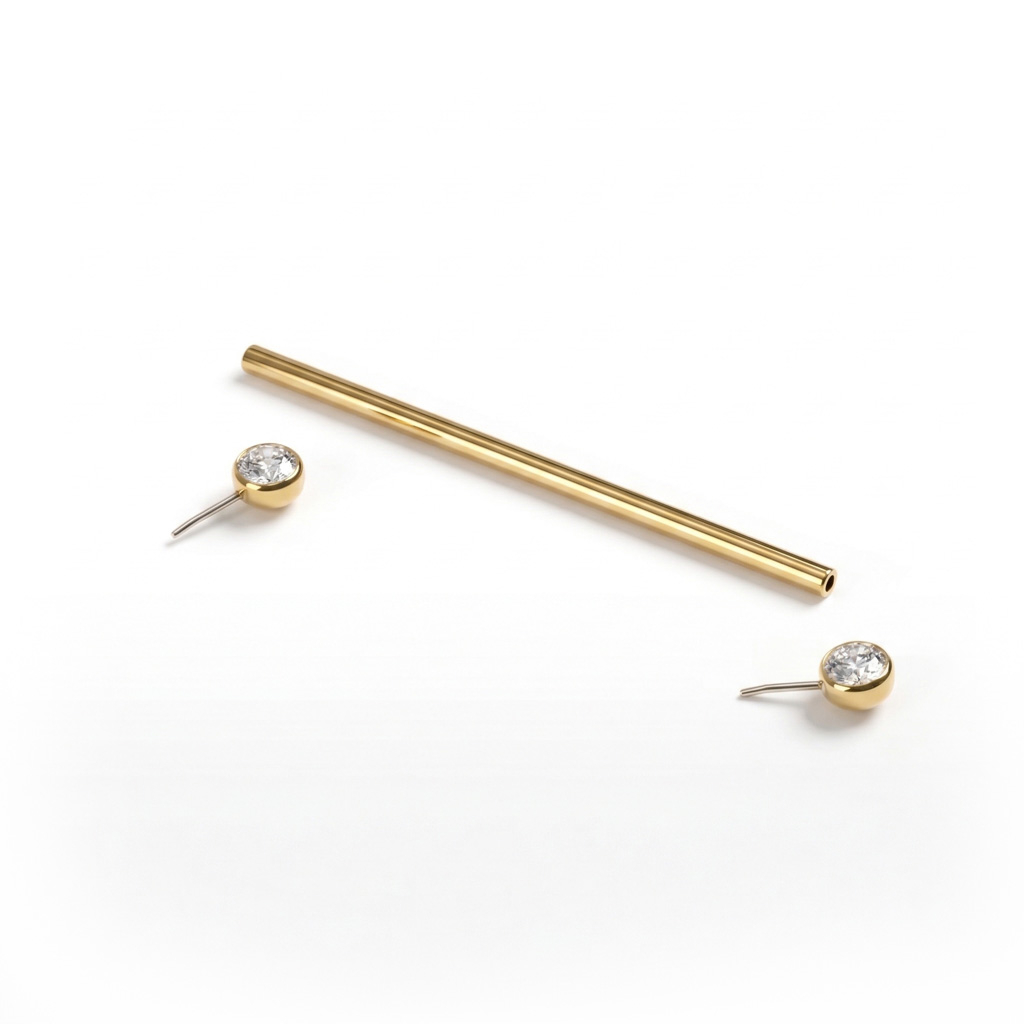 Barra industrial in titanio con pietre incastonate