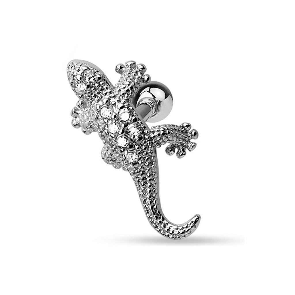 Piercing all'orecchio con lucertola e pietre