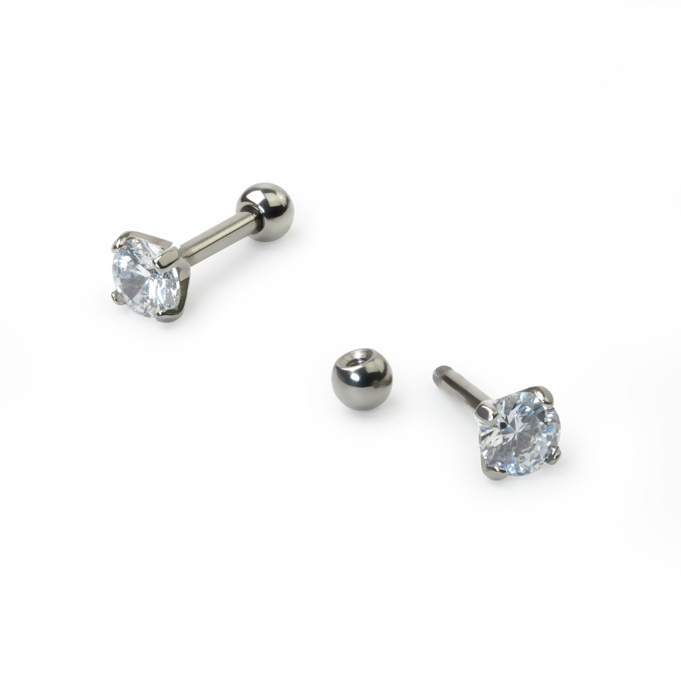 Piercing all'orecchio in titanio con pietra rotonda