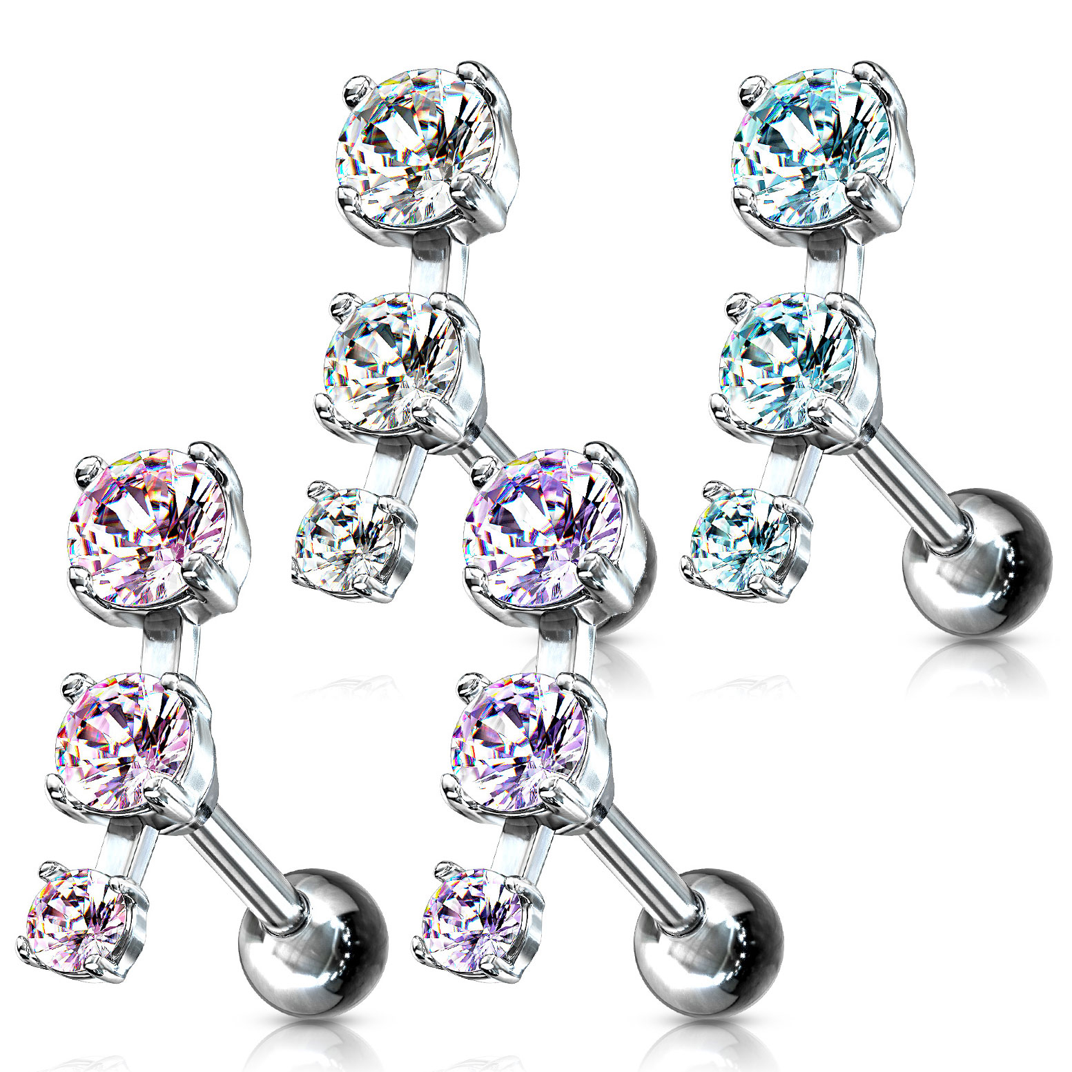 Piercing all'orecchio con tre pietre in fila