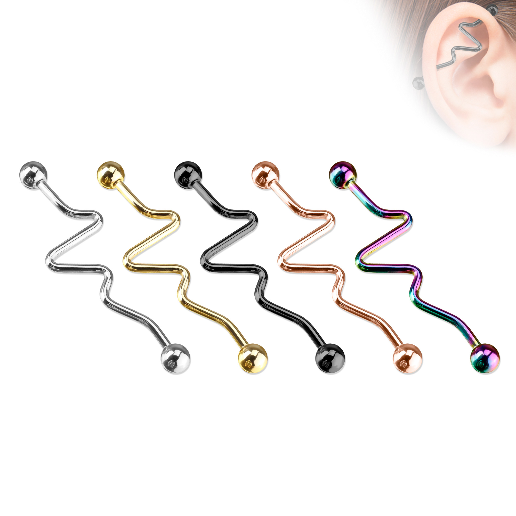 Piercing industrial a forma di tracciato cardiaco