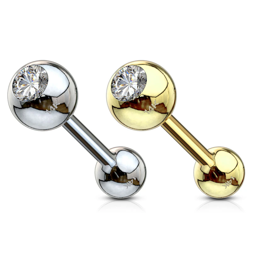 Barra per orecchio in oro 14K con pietra incastonata
