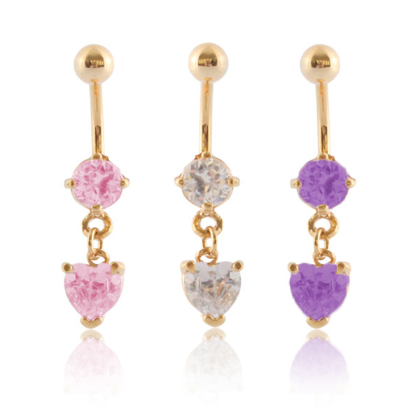 Piercing all'ombelico placcato in oro con pietra pendente a forma di cuore