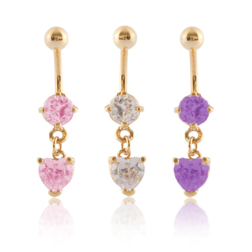 Piercing all'ombelico placcato in oro con pietra pendente a forma di cuore