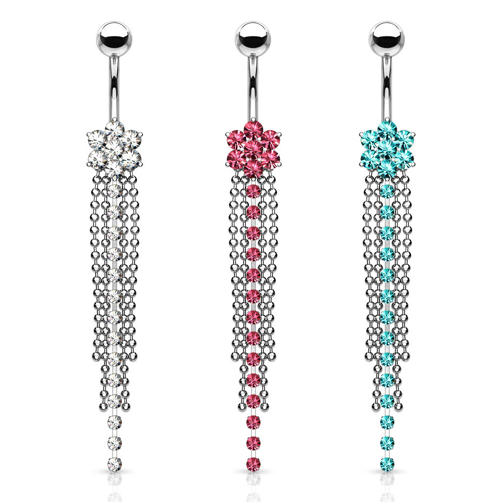 Piercing all'ombelico con fiore e catene pendenti