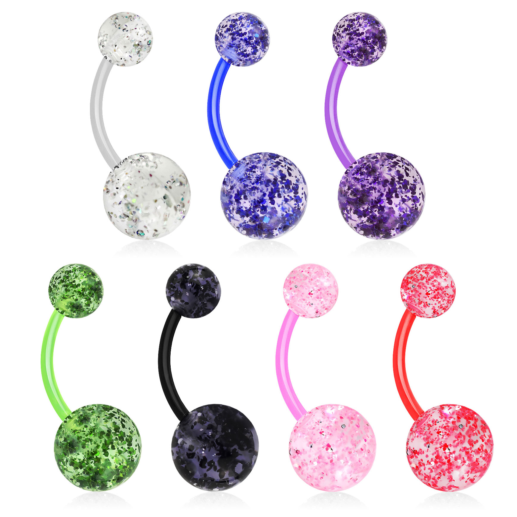 Piercing all'ombelico in acrilico con sfere glitterate