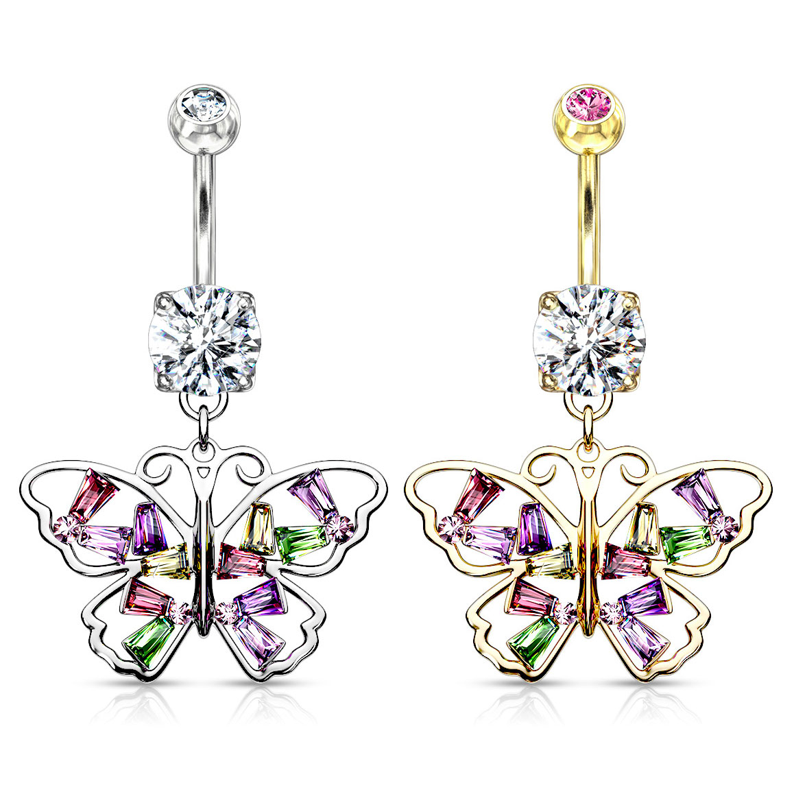 Piercing all'ombelico con farfalla multicolore