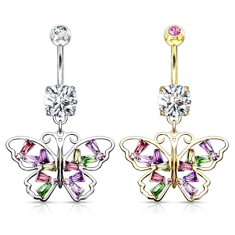 Piercing all'ombelico con farfalla multicolore