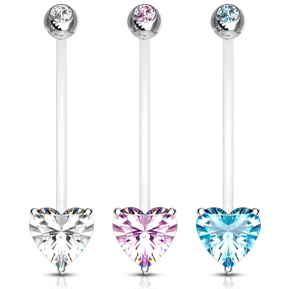 Piercing all'ombelico in PTFE con pietra a forma di cuore