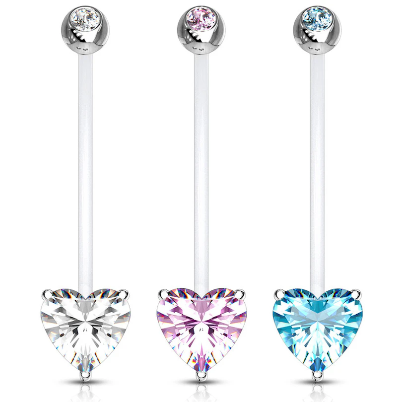 Piercing all'ombelico in PTFE con pietra a forma di cuore
